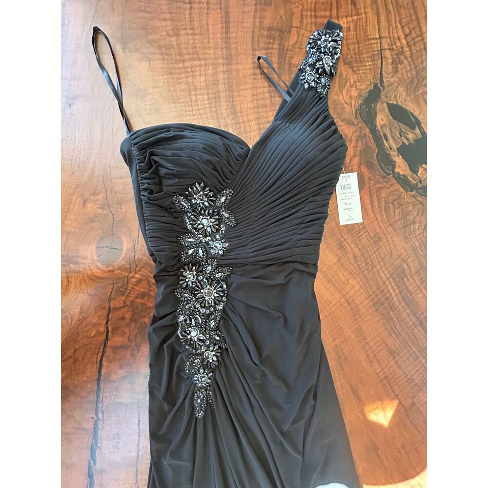 NWT 2010 VTG Cache Black Embellished One Shoulder Maxi Dress Gown Slit Size 2 - Picture 4 of 8